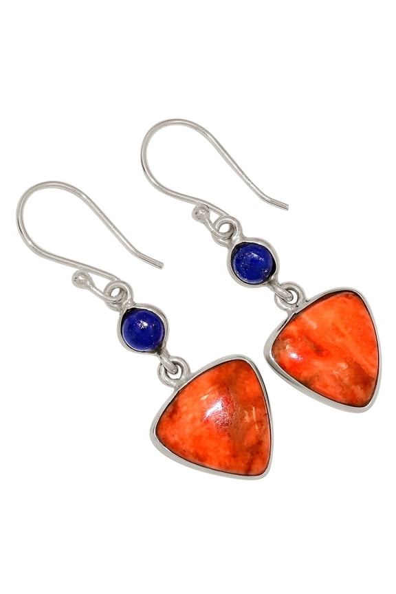 Composite Coral & Lapis Lazuli 925 Sterling Silver Earrings Jewelry ALLE-18411