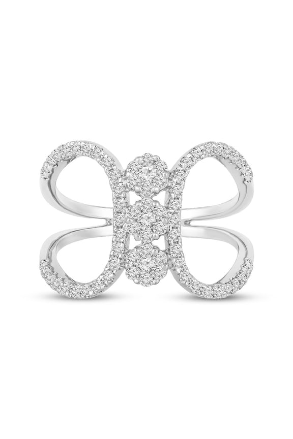Composite Diamond Ring, Open Cuff Ring, Womens Unique Anniversary Diamond Ring, 2.2 Ct Simulated Diamond, 14K White Gold Plated, Bridemaids Gift