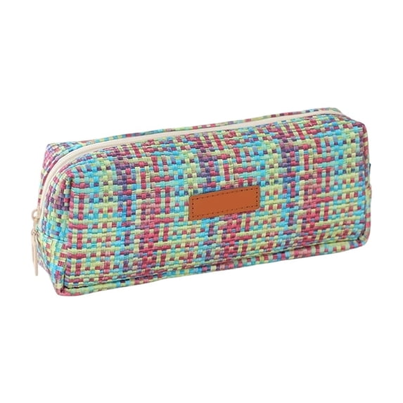 Composite Fabric Pencil Case, Style B, 7.68 x 3.54 in, With Single Zip Compartment And Woven Or Plaid Exterior