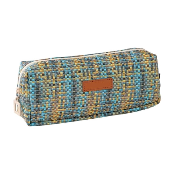 Composite Fabric Pencil Case, Style D, 7.68 x 3.54 in, With Single Zip Compartment And Woven Or Plaid Exterior