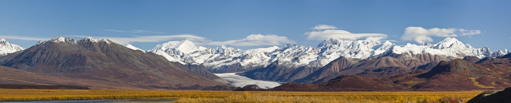 Composite Panorama Of Maclaren Glacier Maclaren River Valley And Alaska Range Mountains In Late Fall In Interior Alaska Canvas Art - Ray Bulson Design Pics (44 x 9)