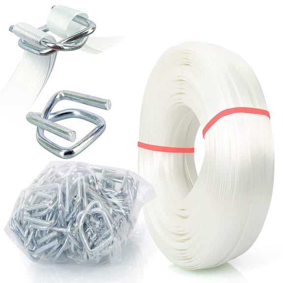 Composite Polyester Cord Strapping Kit 3/4" X 330' Roll With 50 Pack Metal Wire Buckles 2400 Lbs Break Strength