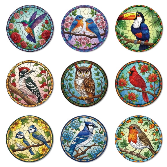 Composite Wood Board Cup Mats Set Printed Coasters Bird 100x5mm 1pc/style 9 style 9pcs/set