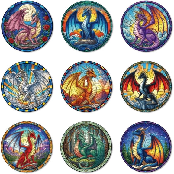 Composite Wood Board Cup Mats Set Printed Coasters Dragon 100x5mm 1pc/style 9 style 9pcs/set for DIY