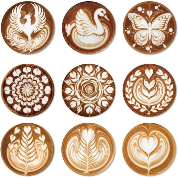 Composite Wood Board Cup Mats Set Printed Coasters Mixed Shapes 100x5mm 1pc/style 9 style 9pcs/set Pattern 2
