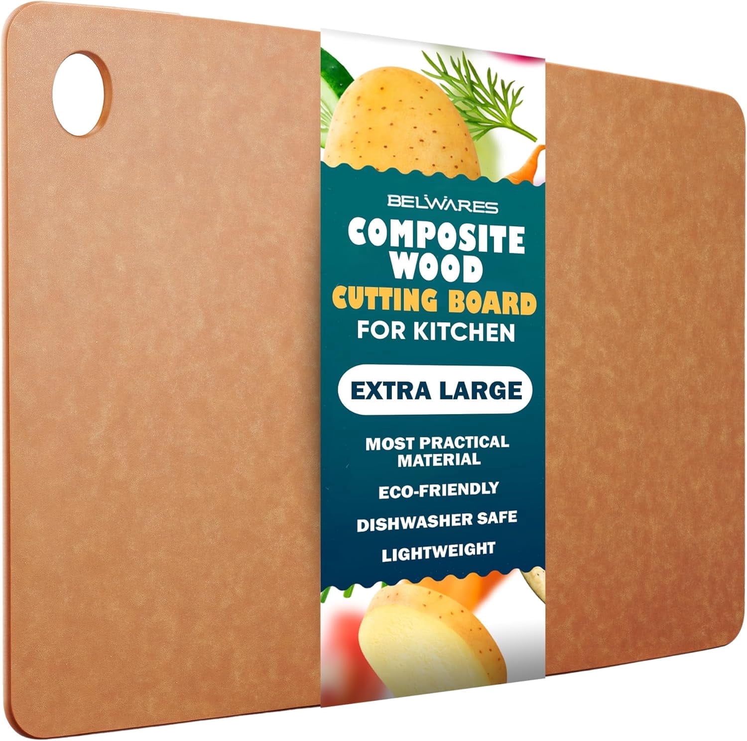 Composite Wood Cutting Board for Kitchen, Extra Large 18 x 12 Inch, Dishwasher Safe, Thin Rectangular Chopping Board, Natural, Belwares