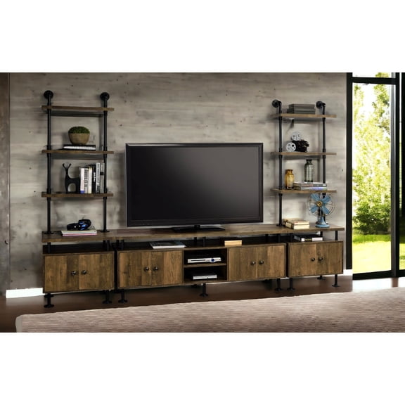 Composite Wood Metal Veneer TV Stand / 4 Compartments Storage for 60 Inch Flat Screen