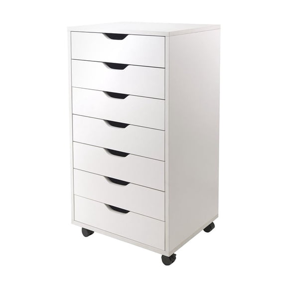 Composite Wood Rolling Storage Cabinet with Easy-Glide Drawers on Casters, White