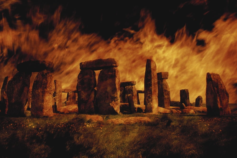 Composite image of Stonehenge and fire Canvas Art - Stocktrek Images (34 x 23)