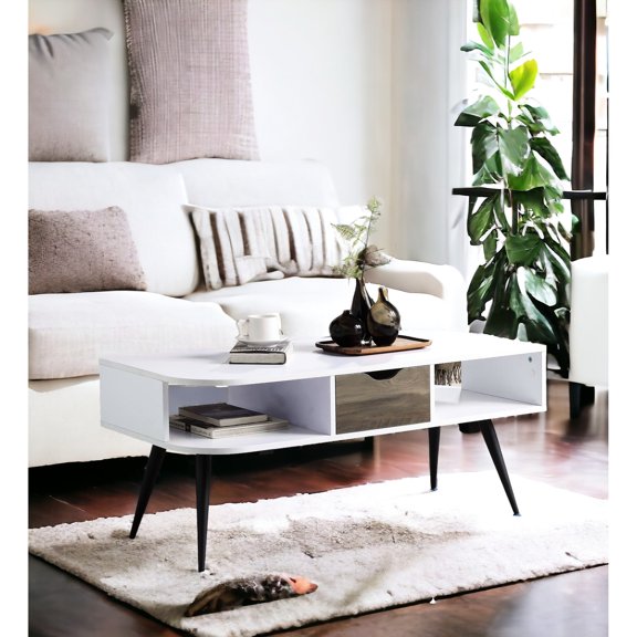 Composite wood coffee table with 1 storage 2 open compartments for home decor