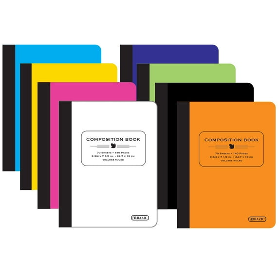 Bazic Products 5089 Poly Cover Composition Books, Medium/college Rule, Randomly Assorted Cover Color, (70) 9.75 X 7 Sheets