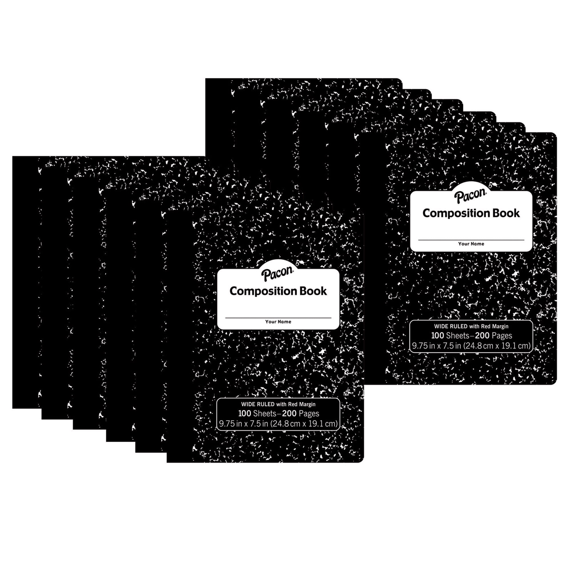 Composition Book, Black Marble, 3/8" Ruled w/ Margin, 9.75" x 7.5", 100 ...