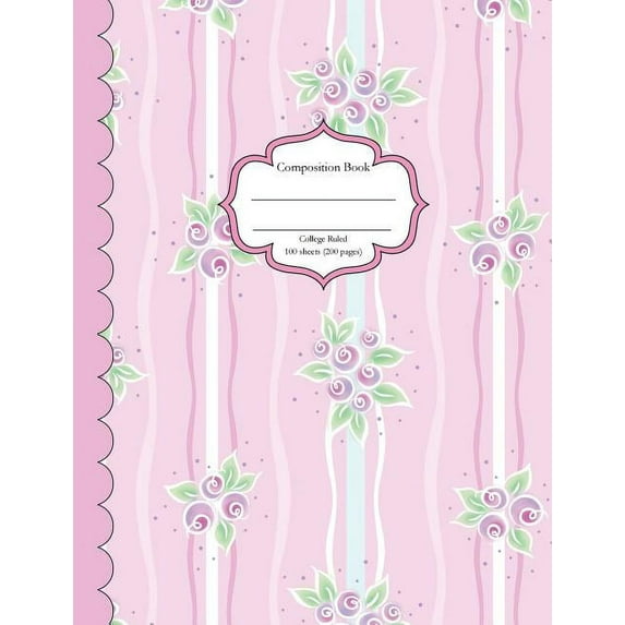 Composition Book College Ruled 100 Sheets, Rose Stripes Shabby Chic Style