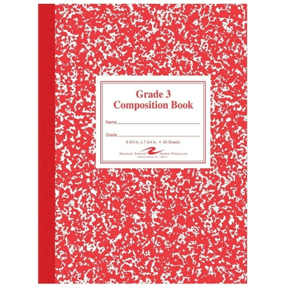 Composition Book, Grade 3 Ruled, 50 Sheets, 9-3/4 x 7-3/4 Inches, Red