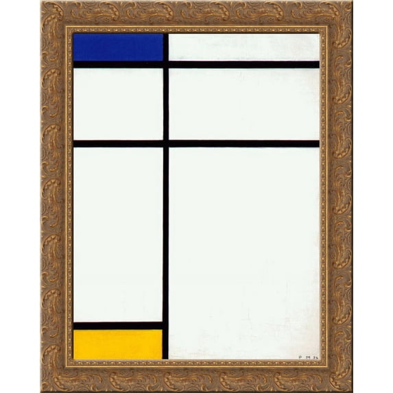 Composition III with Blue, Yellow and White 20x24 Gold Ornate Wood Framed Canvas Art by Mondrian, Piet