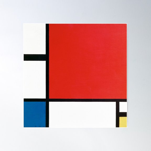 Composition Ii In Red, Blue, And Yellow (High Resolution), Mondrian Poster Wall Art, Modern Wall Decor For Living Room Bedroom, 24x24 UNFRAMED