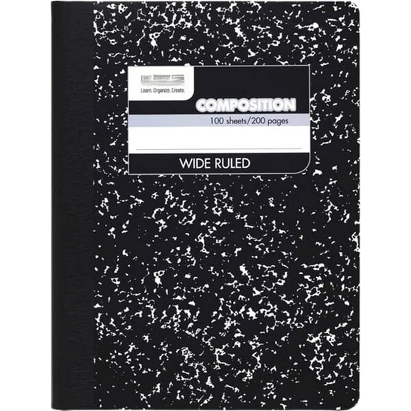 Composition Notebook, 12 Pack, Wide Ruled Paper, 7-1/2" x 9-3/4", 100 Sheets per Comp Book, Black Marble (72936)