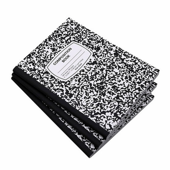 Composition Notebook, 3 Pack, Wide Ruled Paper, 7-1/2" x 9-3/4", 100 Sheets per Comp Book, Black Marble