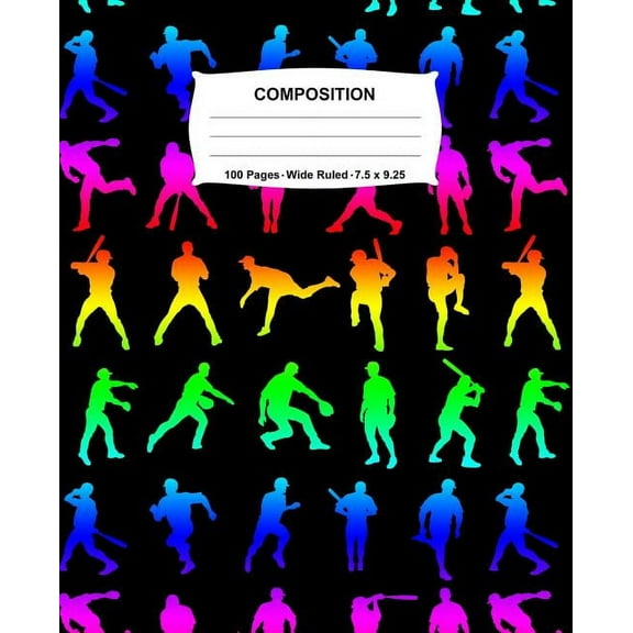 Composition Notebook: Baseball Rainbow Neon Notebook Wide Ruled 100 Pages 7.5 x 9.25, (Paperback)