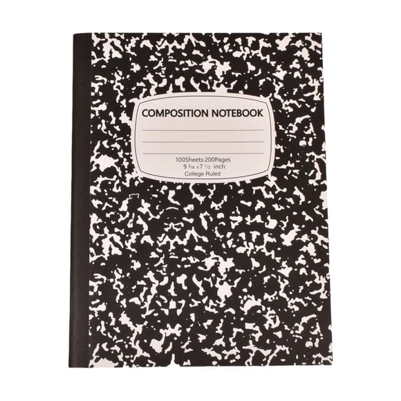 Composition Notebook, College Ruled Composition Book, Marble Composition Notebooks, 100 Sheets/200 Pages, Hard Cover, Durable Sewn Binding, 9-3/4" x 7-1/2", Black
