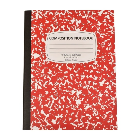Composition Notebook, College Ruled Composition Book, Marble Composition Notebooks for Home Office Classroom Supplies, 100 Sheets per Comp Book, Hard Cover, Sewn Binding, 9.8" x 7.5", Red