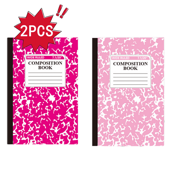 Composition Notebook College Ruled, Pack of 2, 30 Sheets 60 Pages 8.19" x 5.47", Hard Cover Pastel Colors Cute Marble Colors, Bulk Compositon Book Wide Ruling, 2pcs (A5, Pink+Hot Pink)