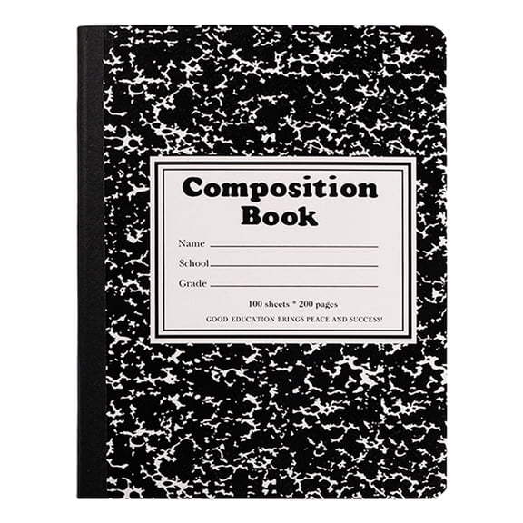 Composition Notebook, Hard Cover Wide Ruled Composition Notebooks, Marble Composition Books for Teacher Classroom Office Supplies, 100 Sheets per Comp Book, Studying Essentials, 10.2" x 7.5", Black