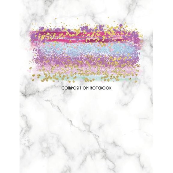 Composition Notebook: Marble and Glitter Decorative Design with Wide Rule Lines and Numbered Pages (Paperback)