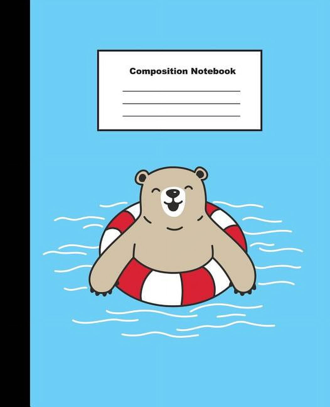 Pool Side Notes.notebook Composition Notebook: Smiling Brown Bear in Blue Swimming Pool Wide ...