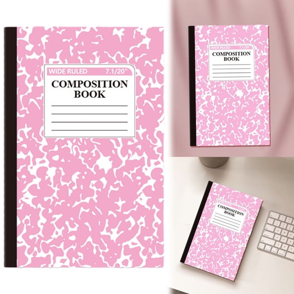 Composition Notebook, Wide Ruled Composition Book, 30 Sheets/60 Pages, Marble Cover, Sewn Binding, Classroom Must Haves, 8.3" X 5.5", Pink