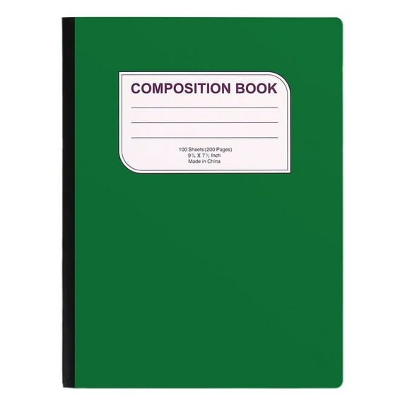 Composition Notebook, Wide Ruled Composition Book, Composition Notebooks for Classroom Note Taking, 100 Sheets/200 Pages, 7.4" x 9.7", Hard Cover, Sewn Binding, Green