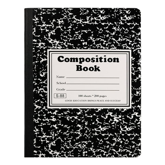 1Pc Composition Notebook, Wide Ruled Composition Books, Marble Composition Notebooks, 90 Sheets/180 Pages, 10.2" x 7.5", Durable Hard Cover, Classroom Must Haves, Black