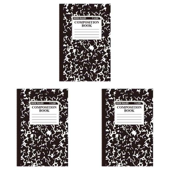 Composition Notebook, Wide Ruled Composition Book, Marble Composition Notebooks for Note Taking, 30 Sheets/60 Pages, Hard Cover, Sewn Binding, Classroom Must Haves, Office Supplies, Black
