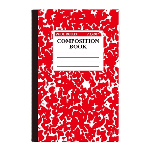 Composition Notebook, Wide Ruled Composition Book, Cute Lined Journaling Notebooks for Note Taking, 30 Sheets/60 Pages, Marble Cover, Sewn Binding, Red