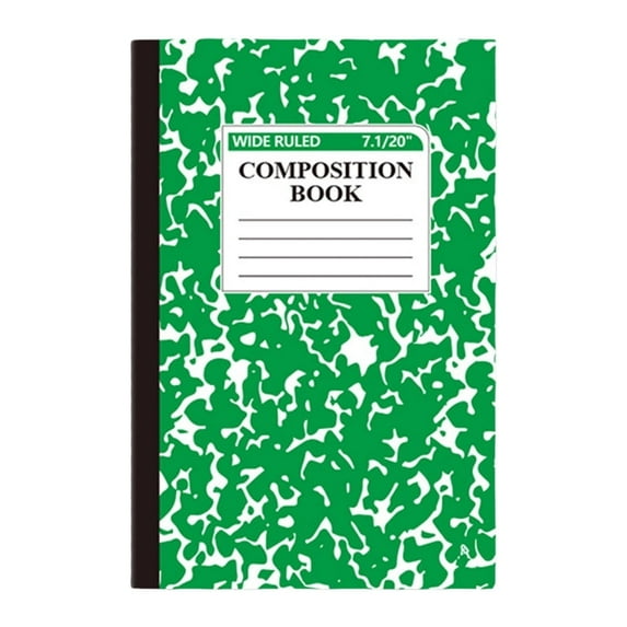 Composition Notebook, Wide Ruled Composition Book, Cute Lined Journaling Notebooks for Note Taking, 30 Sheets/60 Pages, Marble Cover, Sewn Binding, Green