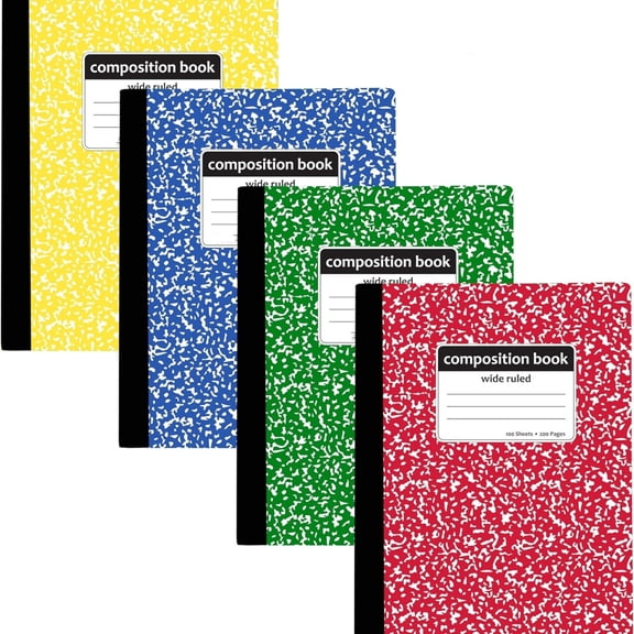 Composition Notebook, Wide Ruled, Marble Cover,Color May Vary