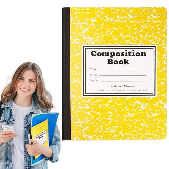 Composition Notebook,Wide Ruled Paper, 7.5" x 10.2", 100 Sheets per Comp Book, Yellow Marble