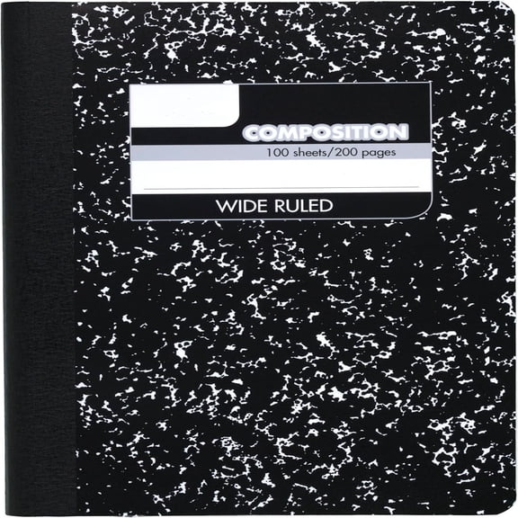 Composition Notebook, Wide Ruled Paper, 7.5" x 9.75", 100 Sheets, Black Marble