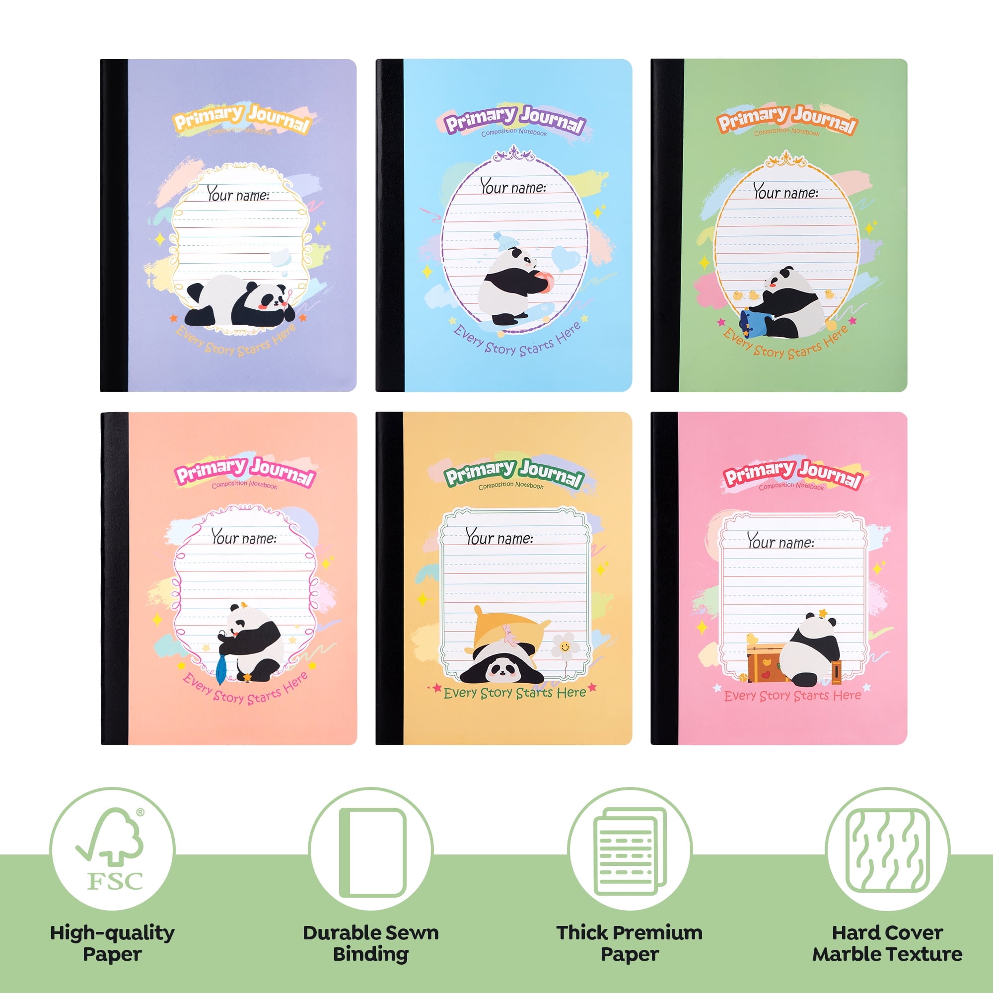 Deli 6 pack Primary Journal 100 Sheets Composition Notebook, 9.75 x 7.5, Half Page Ruled