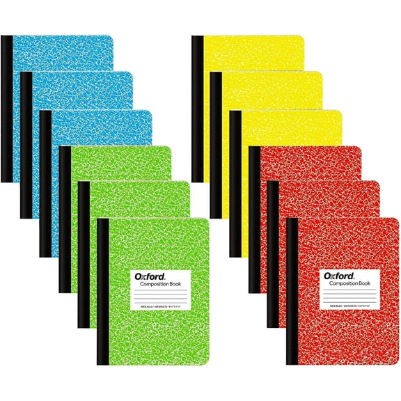 Composition Notebooks - Assorted Colored Marble Cover Wide Ruled Notebook - 9-3/4" X 7-1/2", Pack of 12 (100 sheets)