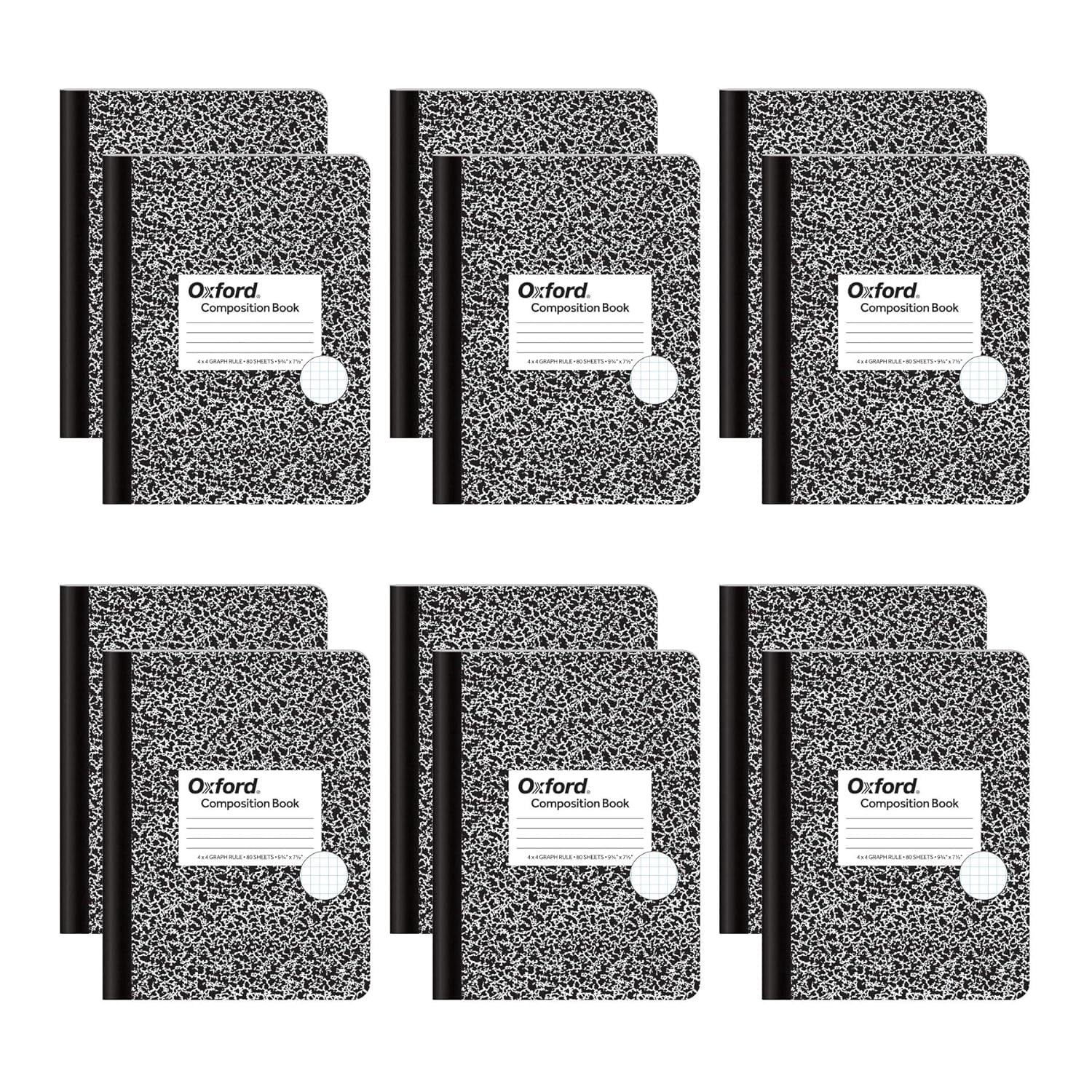 Composition Notebooks, Graph Ruled Paper, 9-3/4" x 7-1/2", Black Marble Covers, 80 Sheets, 12 per Pack (63786)
