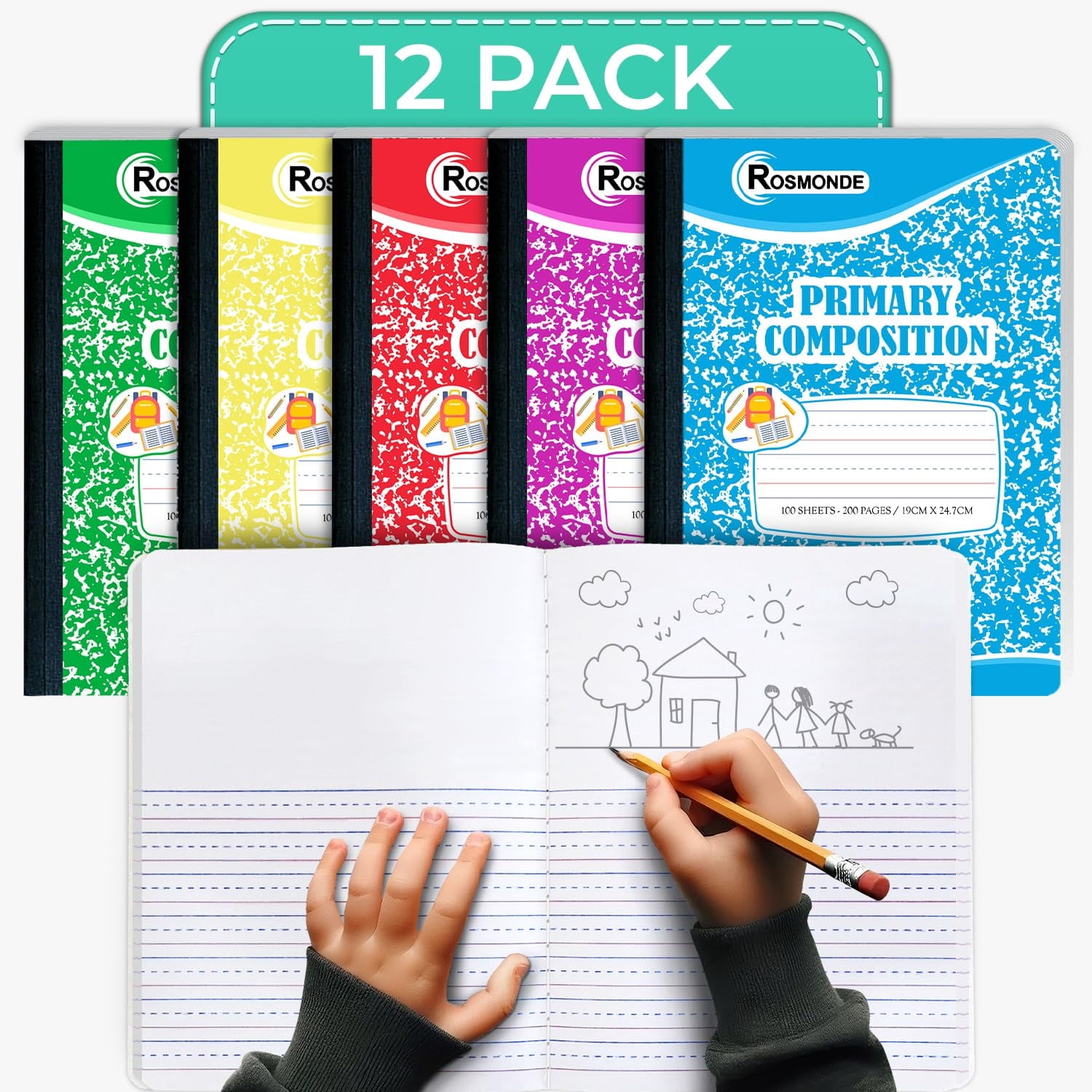 Rosmonde Primary Composition Notebooks 12 Pack, 200 Pages (100 Sheets ...