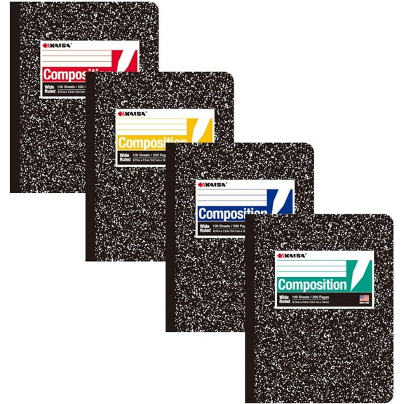Composition Notebooks, Wide Ruled, 9-3/4" x 7-1/2", Black Marble Covers Composition Notepads Journal Notebooks 100 Sheets 4 Pack, C10001W