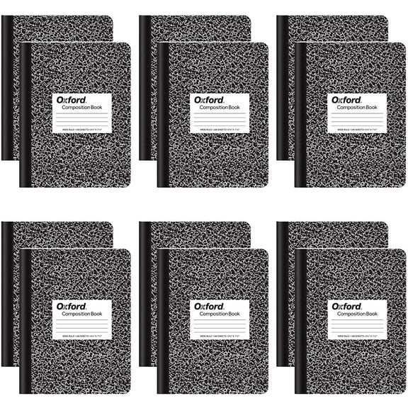 Composition Notebooks, Wide Ruled Paper, 9-3/4" x 7-1/2", Black Marble Covers, 100 Sheets, 12 per Pack (63795)