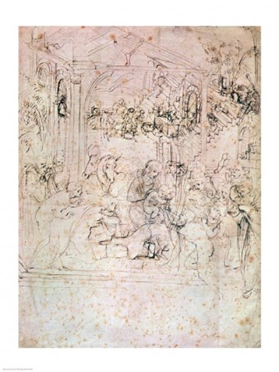 Composition sketch for The Adoration of the Magi 1481 Canvas Art - Leonardo Da Vinci (18 x 24)