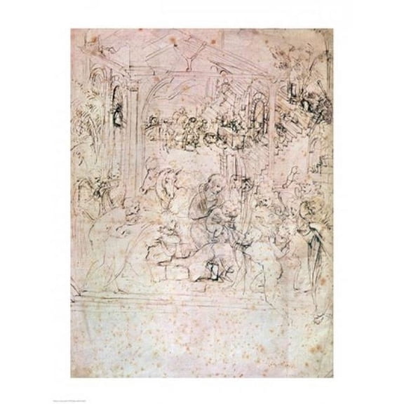 Composition sketch for The Adoration of the Magi, 1481 Poster Print by Leonardo Da Vinci (18 x 24)