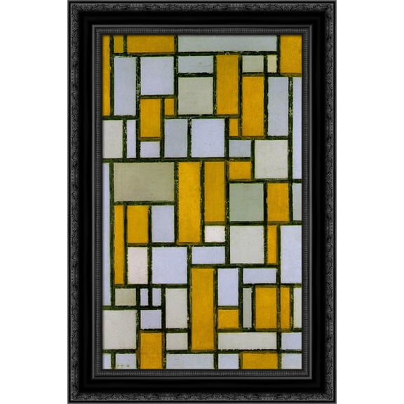 Composition with Gray and Light Brown 18x24 Black Ornate Wood Framed Canvas Art by Mondrian, Piet