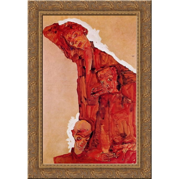 Composition with Three Male Figures (Self Portrait) 24x18 Gold Ornate Wood Framed Canvas Art by Egon Schiele