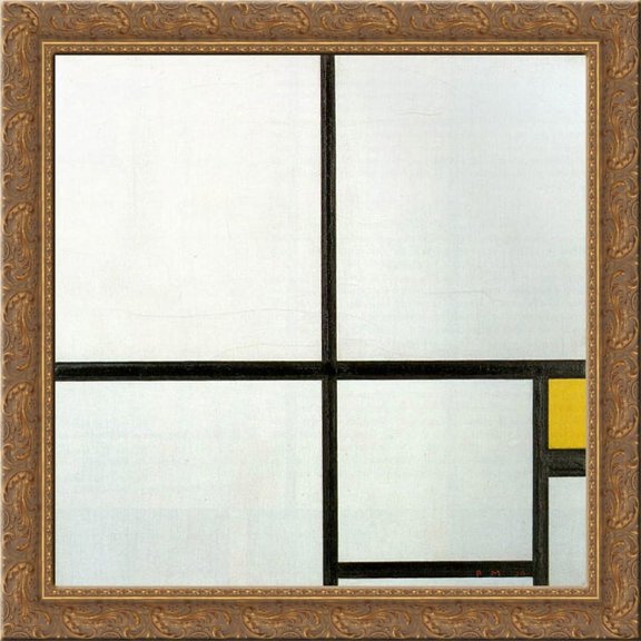 Composition with yellow patch 20x20 Gold Ornate Wood Framed Canvas Art by Mondrian, Piet