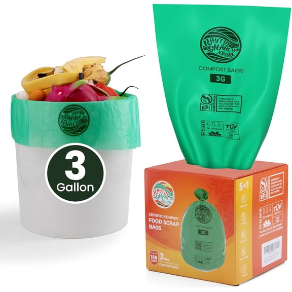 Compost Bags 3 Gallon Extra Thick Compost Bags for Countertop Bin,150counts,Compostable Liner Bags,Small Kitchen Food Scrap Waste Bags,Certified by BPI,ASTM D6400 and OK compost HOME certified